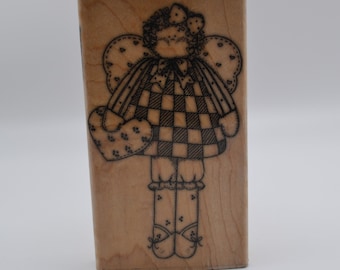 Retired Finders Keepers Angel Doll Rubber Stamp on Wood Mount, Never Used