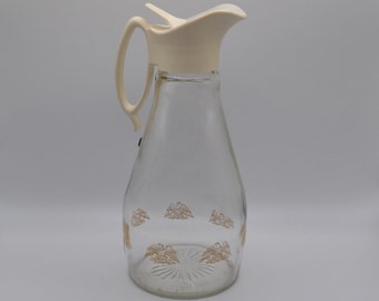 Vintage Log Cabin Patriotic Gold Eagle Glass Syrup Pitcher with Original Plastic Lid