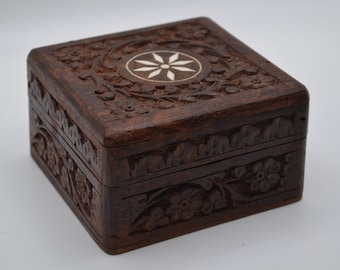 Vintage Hand Carved Rosewood Box from India