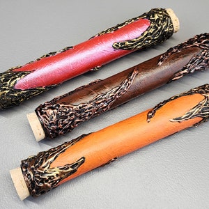 Dragonhide Scroll Case - Fiery Orange, Brown & Bronze, or Red/Pink Color Flash with Gold