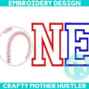 Baseball One Applique Embroidery Design: Varsity Letters (5x7, 6x10 Hoops)