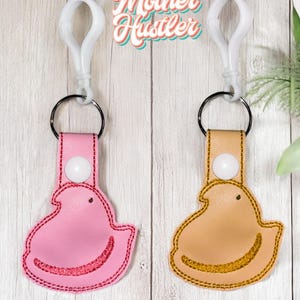 Marshmallow Bird Easter Snap Tab Keychain Embroidery Design, In the hoop embroidery, ith embroidery for 4x4 hoops