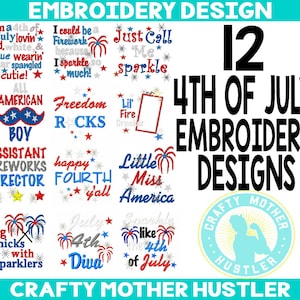 12 July 4th Embroidery Design Bundle, All American, Patriotic designs, Appliques, For 4x4 and 5x7 Hoops, crafty mother hustler