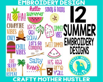 12 Summer Embroidery design Sayings Bundle, camping design, beach vacation, get away designs, for 4x4 and 5x7 hoops