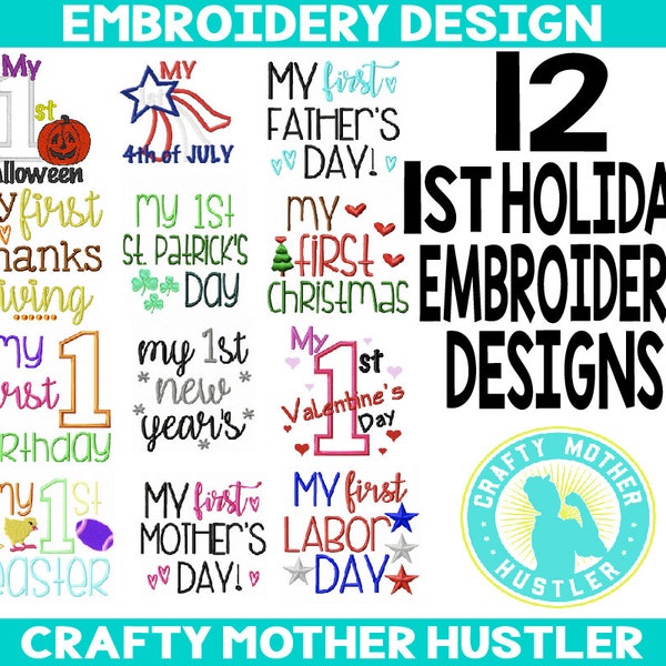 Embroidery Design Bundle My First Holidays, Baby 1st Holidays, Perfect for Bibs Baby Bodysuits, Holiday Sayings, Applique Embroidery