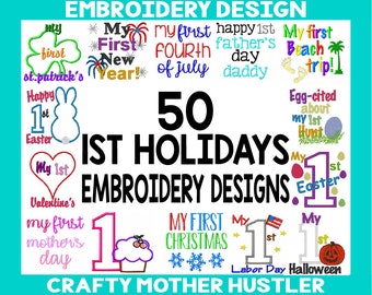 50 1st Holidays Embroidery Designs Bundle, perfect to add to your collection, Various Hoop sizes, applique embroidery, crafty mother hustler