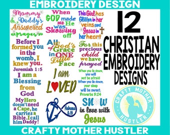 Christian Bible Verse Embroidery Designs Sayings Collection Bundle, Bible Verse designs, for 4x4 and 5x7 hoops, crafty mother hustler