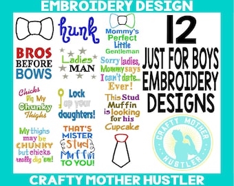 Just for Boys Embroidery Designs Bundle, Boys Sayings, Includes Appliques, Perfect for Baby Bodysuits and Bibs, For 4x4 and 5x7 Hoops