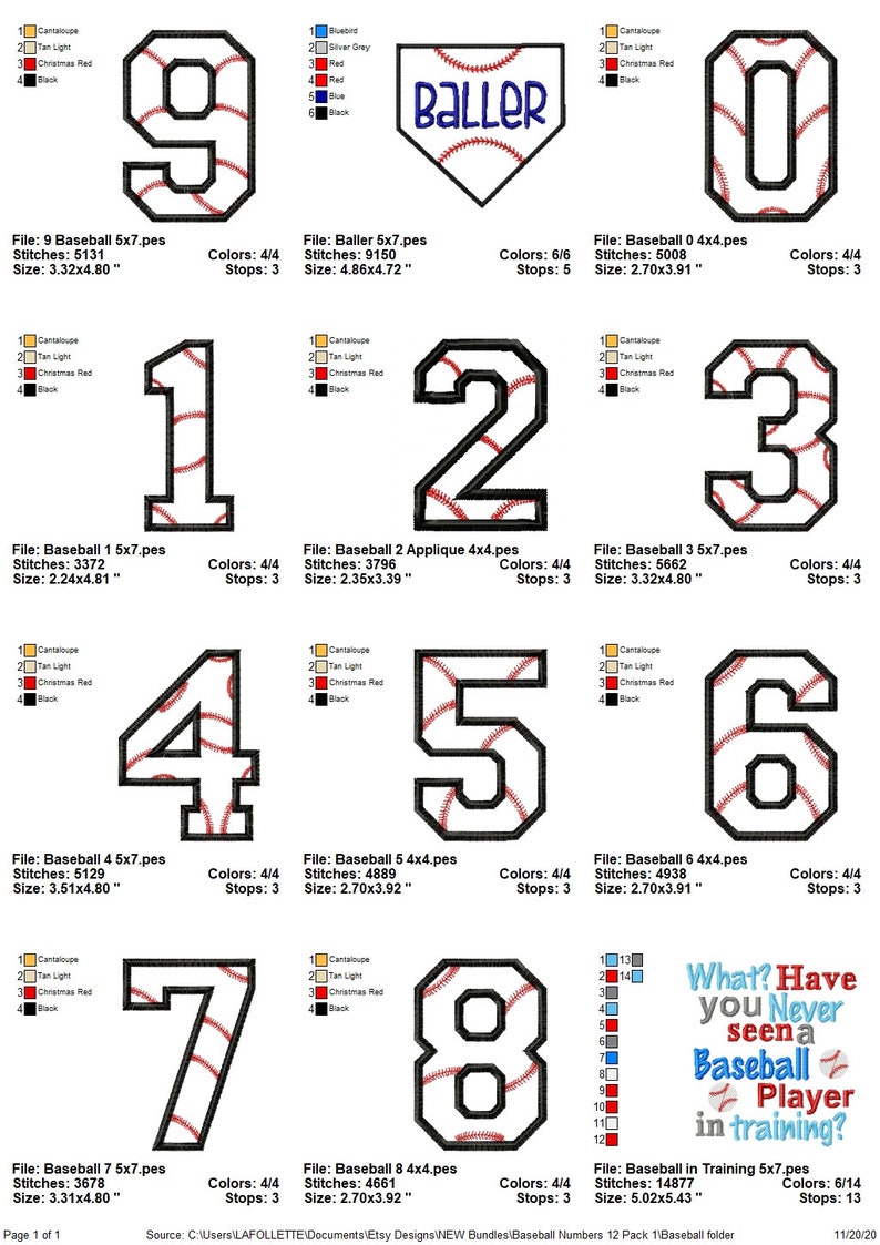 Baseball Print Numbers Baseball Numbers Applique Embroidery Design Bundle: Varsity Font (4x4 ...