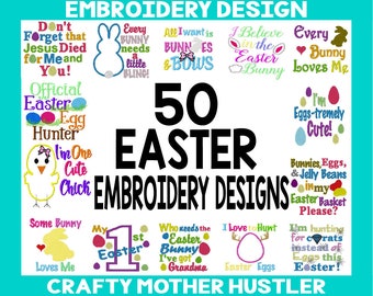 50 Easter Embroidery Designs Bundle, Includes Appliques, Easter eggs, Easter bunny, for various hoop sizes, crafty mother hustler