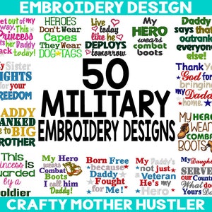 50 Military Embroidery Designs Bundle, Military Sayings, military Hero, Deployment, Perfect for Shirts, For various hoop sizes