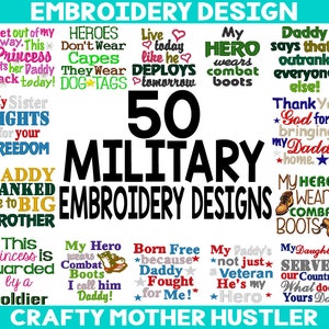 50 Military Embroidery Designs Bundle, Military Sayings, military Hero, Deployment, Perfect for Shirts, For various hoop sizes