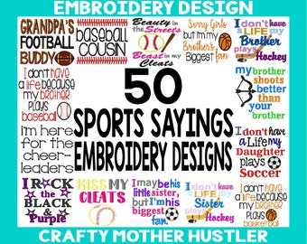 50 Sports Sayings Embroidery Designs, Includes Appliques, Embroidery Bundle, Football Designs, Softball Embroidery, Soccer Designs