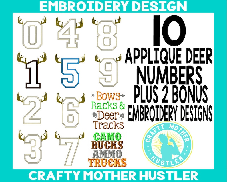 Deer Antler Numbers Appliques Embroidery Designs Bundle Set 0 Etsy