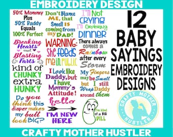 Baby Sayings Embroidery Design Bundle, Embroidery Collections, Instant Download, Design Set, Includes Appliques, For 4x4 and 5x7 hoops