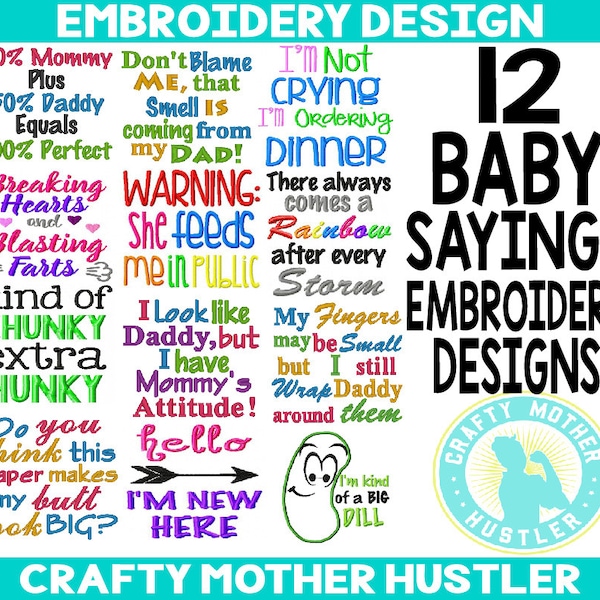 Baby Sayings Embroidery Design Bundle, Embroidery Collections, Instant Download, Design Set, Includes Appliques, For 4x4 and 5x7 hoops