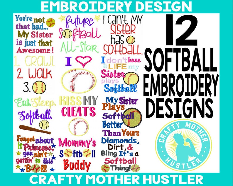 Softball Sayings Embroidery Designs Bundle Sports Designs Etsy