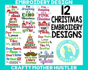 Christmas Bundle Embroidery Designs, Design Bundle 2, Holiday Collection, Includes Applique, Santa Sayings, For 4x4 and 5x7 Hoops
