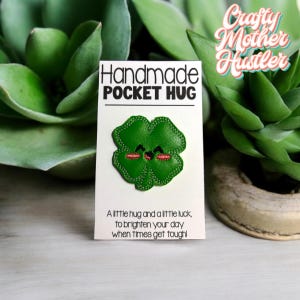 Pocket Hug Kawaii 4 Leaf Clover Embroidery Design Feltie, Includes Printable Cards, for 4x4 Hoops, Shamrock