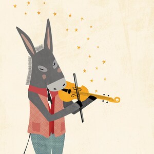 Donkey Wall Art / Donkey Poster / Donkey Print / Donkey with Violin Print / Donkey Art / Animal Playing Music / Animal Whimsical Print image 4