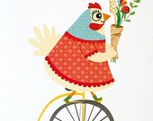 Kitchen Wall Decor / Kitchen Art Print / Hen Print / Kitchen Decor / Housewarming Gift / Hen Illustration / Cute Bike Print / Cute Wall Art