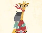 Vespa Wall Art / Giraffe Poster / Hippo Poster / Giraffe Art / Kids Art / Giraffe Wall Art / Hippo Wall Art / Giraffe Print / Hippo Print