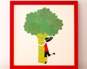 Tree Hug Print | Kitchen Decor | Broccoli Art | Veggies Love Poster | Tree Hug Illustration | Squared Poster | Vegetables Print