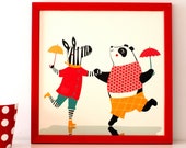 Zebra Print / Panda Print / Cute Animals Print / Kids' Illustration  / Nursery Decor / Friends Print / Square Print