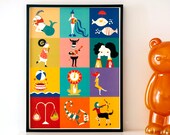 Zodiac Poster / Star Signs Print / Zodiac Kids' Room / Horoscope Print / Zodiac Wall Art / Children Room Zodiac / Zodiac Signs Print