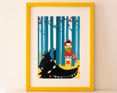 Little Red Riding Hood Print /  Little Red Riding Hood and the Wolf Poster / Children's Print / Kids' Room Wall Decor / Nursery Wall Decor