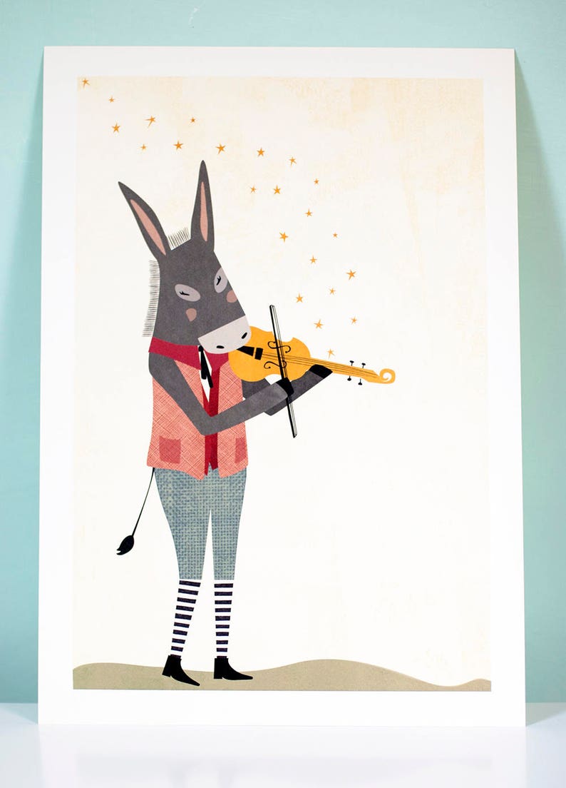 Donkey Wall Art / Donkey Poster / Donkey Print / Donkey with Violin Print / Donkey Art / Animal Playing Music / Animal Whimsical Print image 5