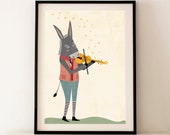 Donkey Wall Art / Donkey Poster / Donkey Print / Donkey with Violin Print / Donkey Art / Animal Playing Music /  Animal Whimsical Print