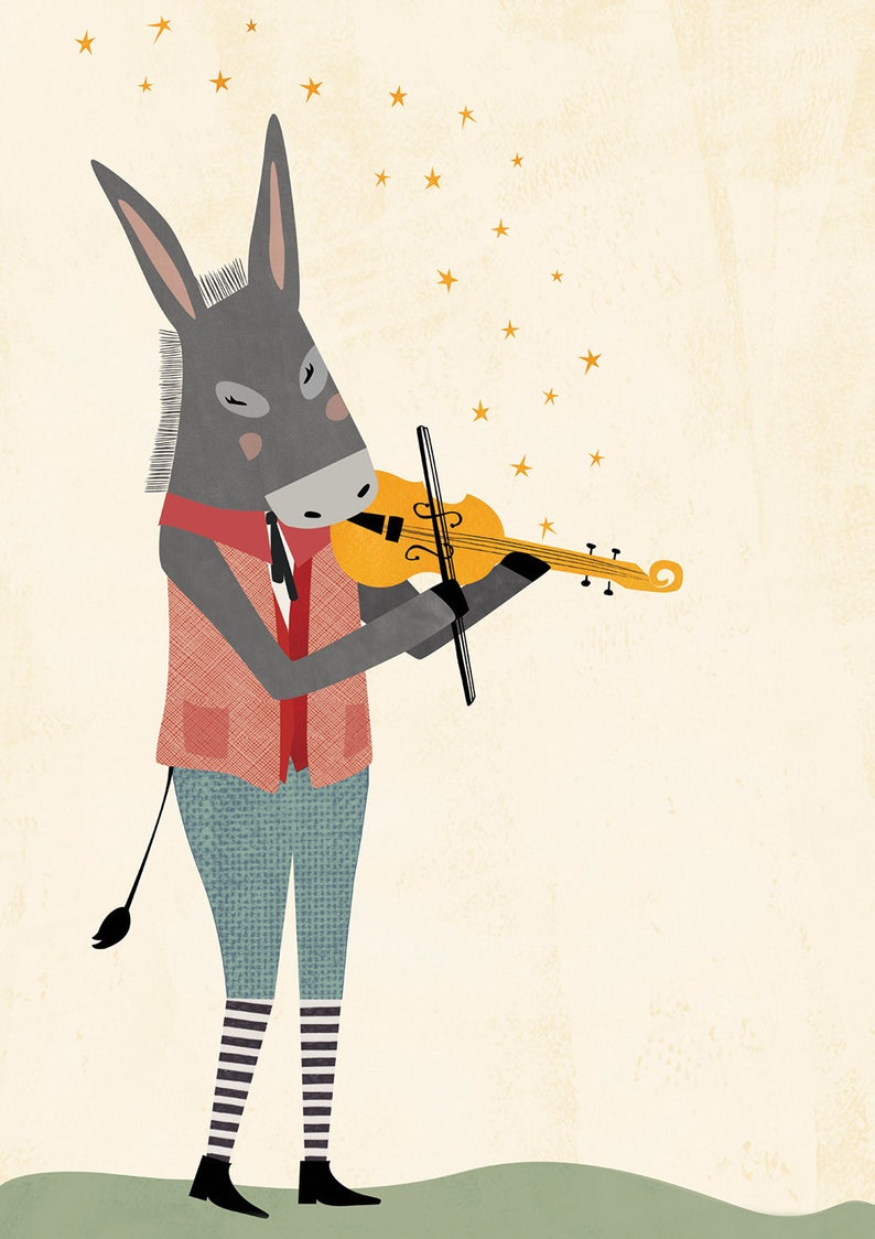 Donkey Wall Art / Donkey Poster / Donkey Print / Donkey with Violin Print / Donkey Art / Animal Playing Music / Animal Whimsical Print image 4