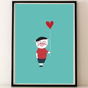 Art Print for Kids / Pig in love Print /  Gift for a baby / Cute print for a friend / Baby Shower Gift Idea / Nursery Wall Decor