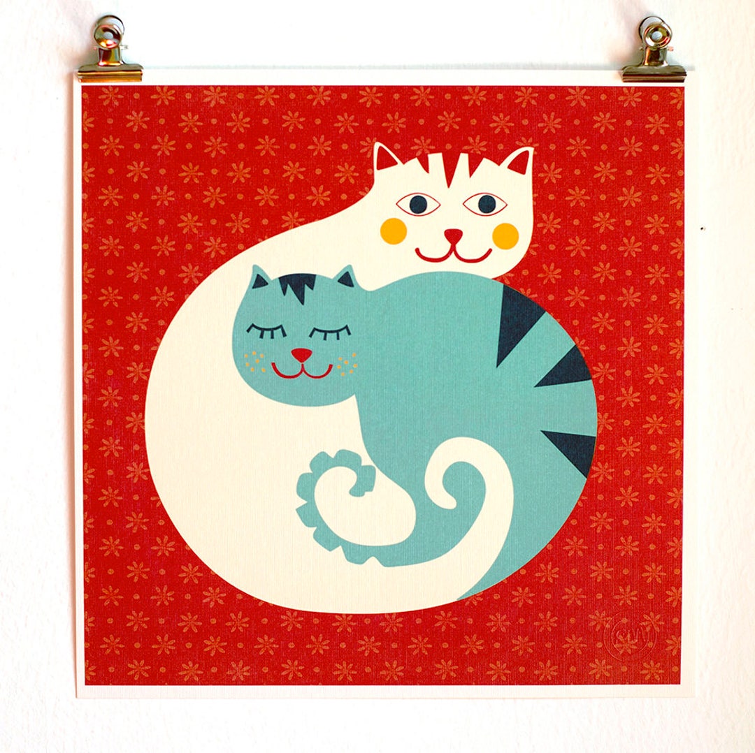 Cat Lovers Print Cats Wall Art Two Cats Print Cats Decor Etsy