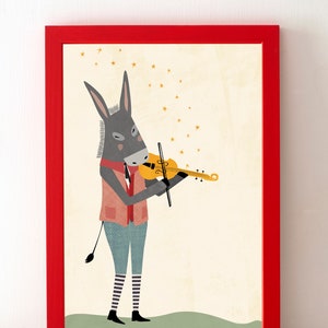 Donkey Wall Art / Donkey Poster / Donkey Print / Donkey with Violin Print / Donkey Art / Animal Playing Music / Animal Whimsical Print image 2