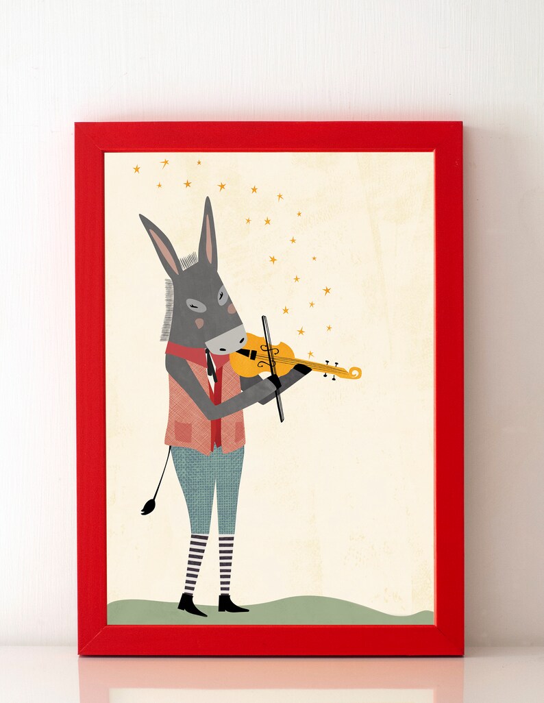 Donkey Wall Art / Donkey Poster / Donkey Print / Donkey with Violin Print / Donkey Art / Animal Playing Music / Animal Whimsical Print image 2