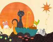 Animals Illustration Print / Kids Illustration / Nursery Decor Print / Print with Cat /  Animals Wall Art / Funny Animals Print