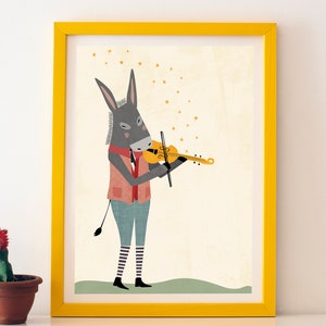 Donkey Wall Art / Donkey Poster / Donkey Print / Donkey with Violin Print / Donkey Art / Animal Playing Music / Animal Whimsical Print image 3