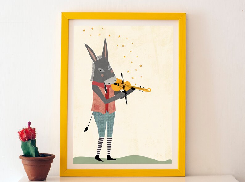 Donkey Wall Art / Donkey Poster / Donkey Print / Donkey with Violin Print / Donkey Art / Animal Playing Music / Animal Whimsical Print image 3