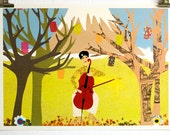 Japanese Print Art / Japanese Wall Art / Japanese Style Print / Cello Wall Art / Mount Fuji Wall Art / Cello Player Print