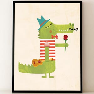 Romantic Wall Art / Crocodile Print / Romantic Illustration / Crocodile Drawing / Animal Print / Romantic Crocodile / Gift for Newborn
