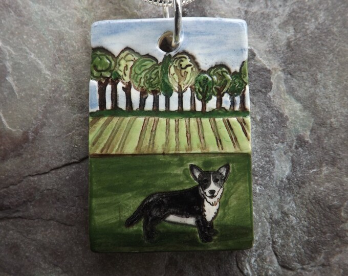 Handmade Ceramic Corgi dog pendant