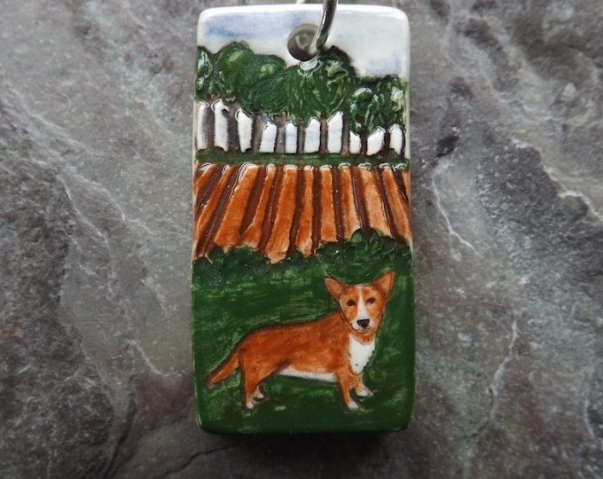 Handmade Ceramic Corgi dog pendant