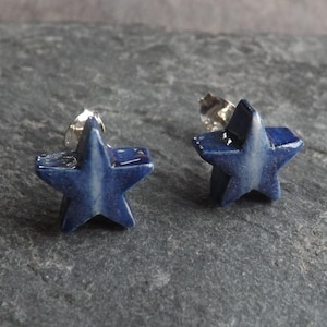 Ceramic and Sterling Silver Star Stud Earrings in blue
