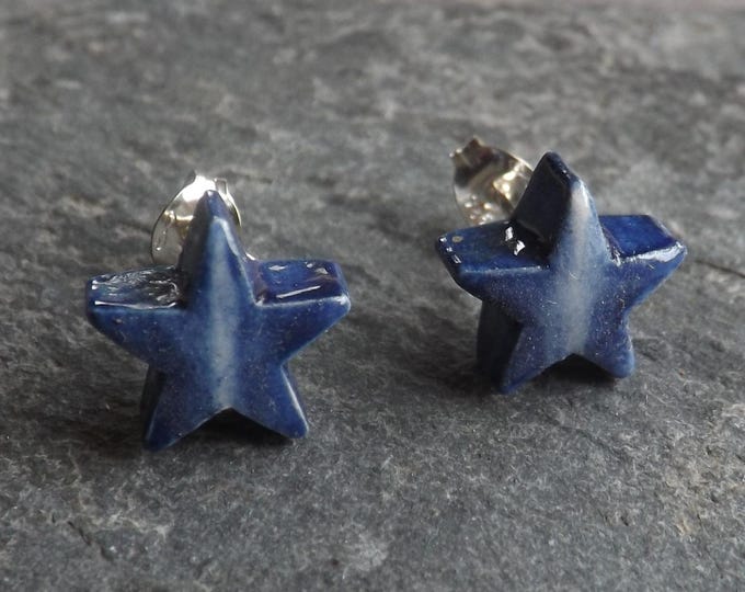 Ceramic and Sterling Silver Star Stud Earrings in blue