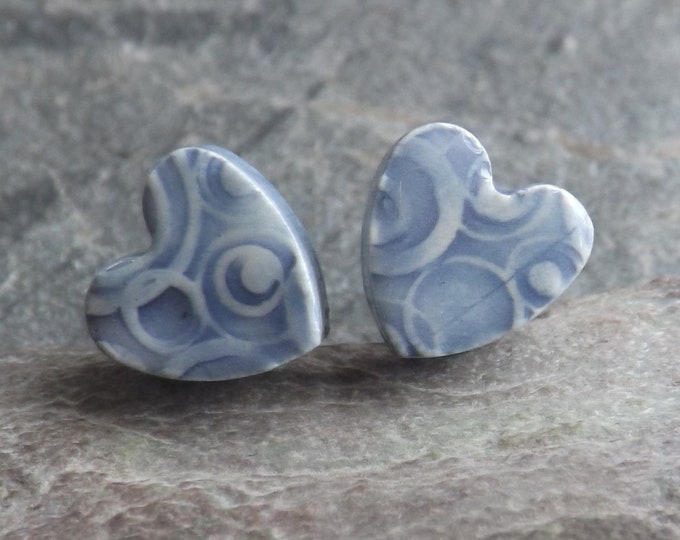 Ceramic and Sterling Silver Heart Stud Earrings in lavender blue