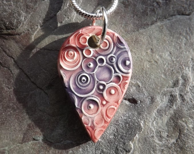 Handmade Ceramic Pendant in rose pink and purple