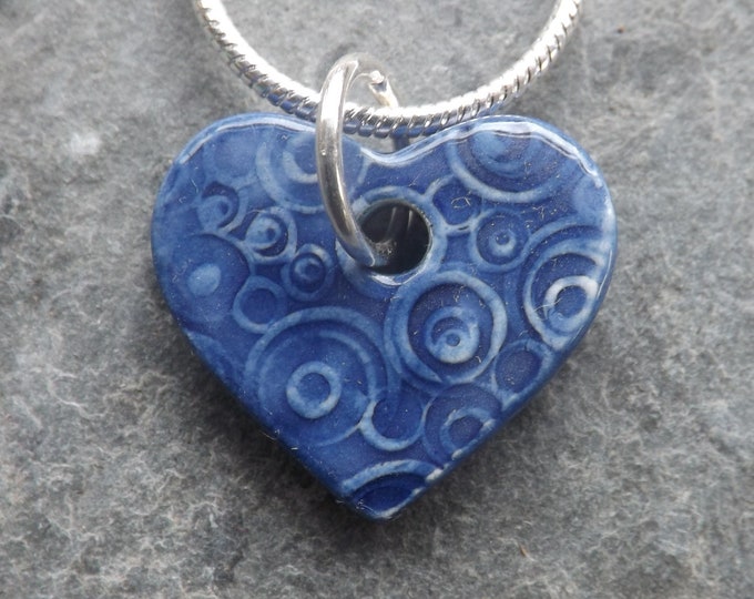 Handmade Ceramic Heart Pendant in blue