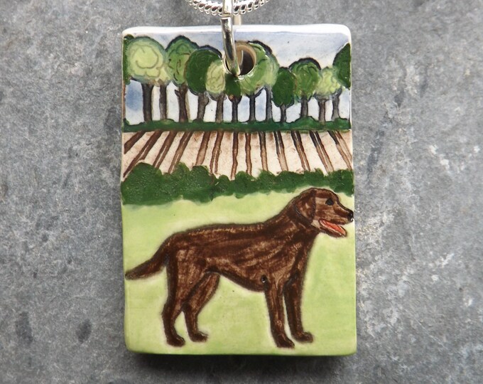 Handmade Ceramic Chocolate Labrador Retriever dog pendant